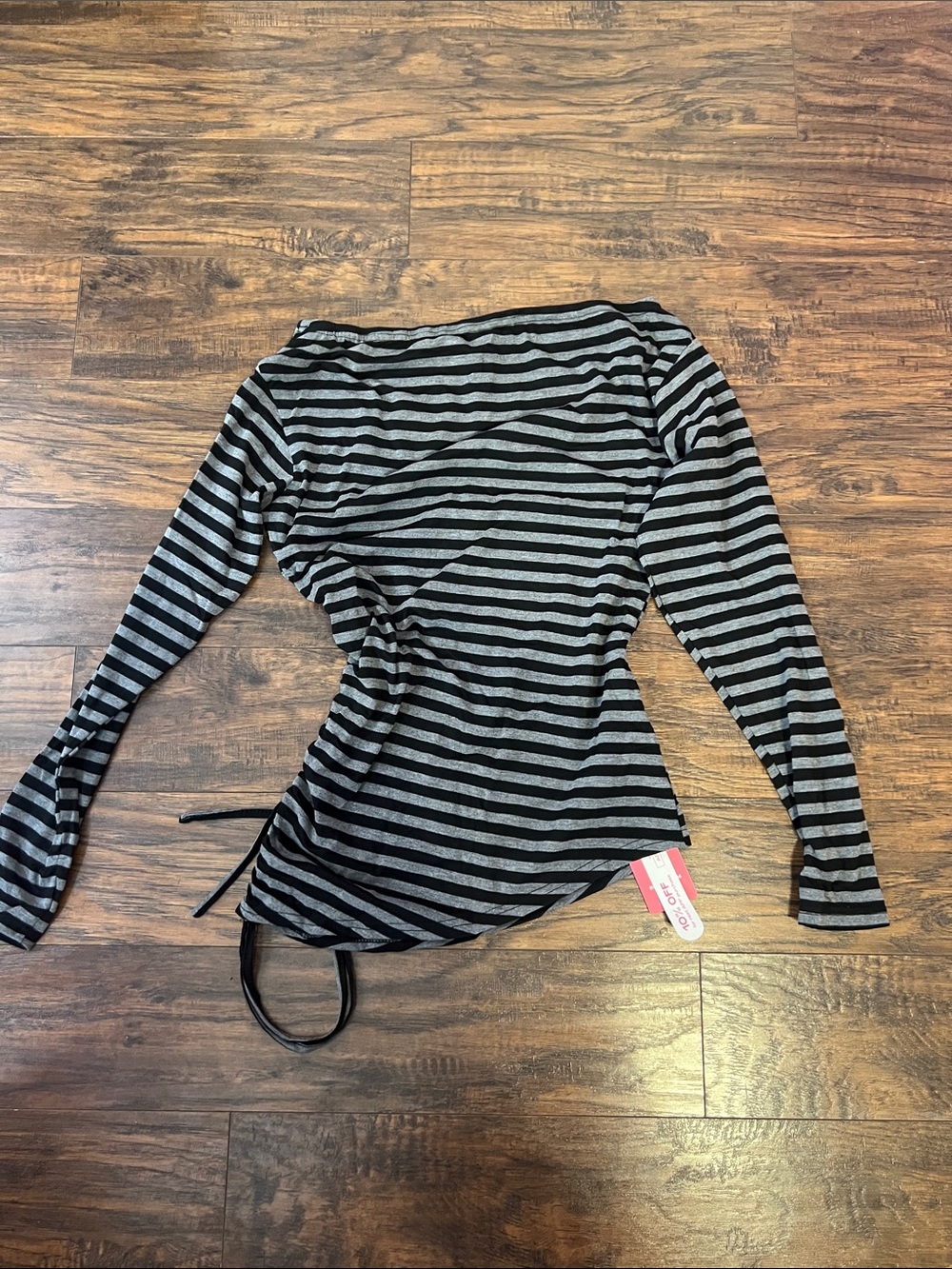 ROMWE Black & Gray Striped Long Sleeve Wrap Top